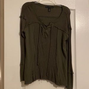 Forest Green Long Sleeve Tie Up Blouse